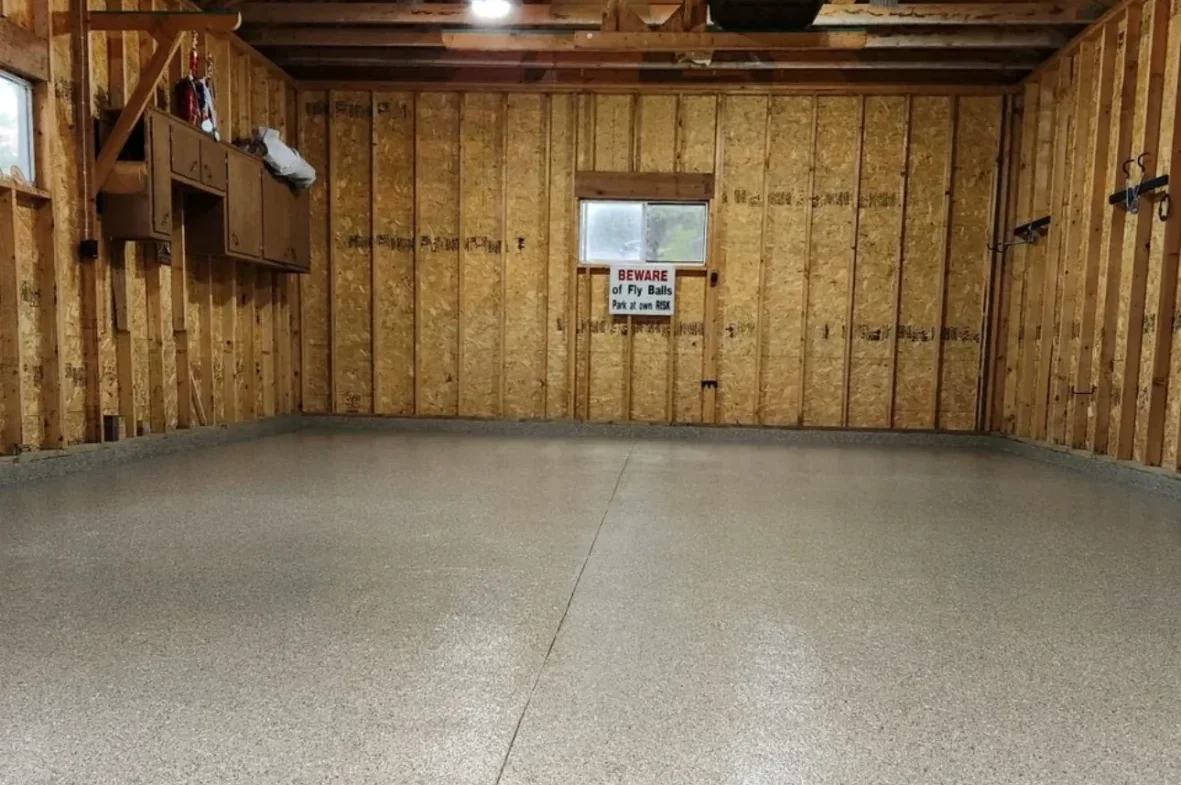 Finished epoxy-coated floor in a residential garage